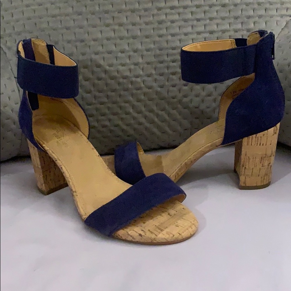 Royal Blue Ankle Strap Cork Block Heels